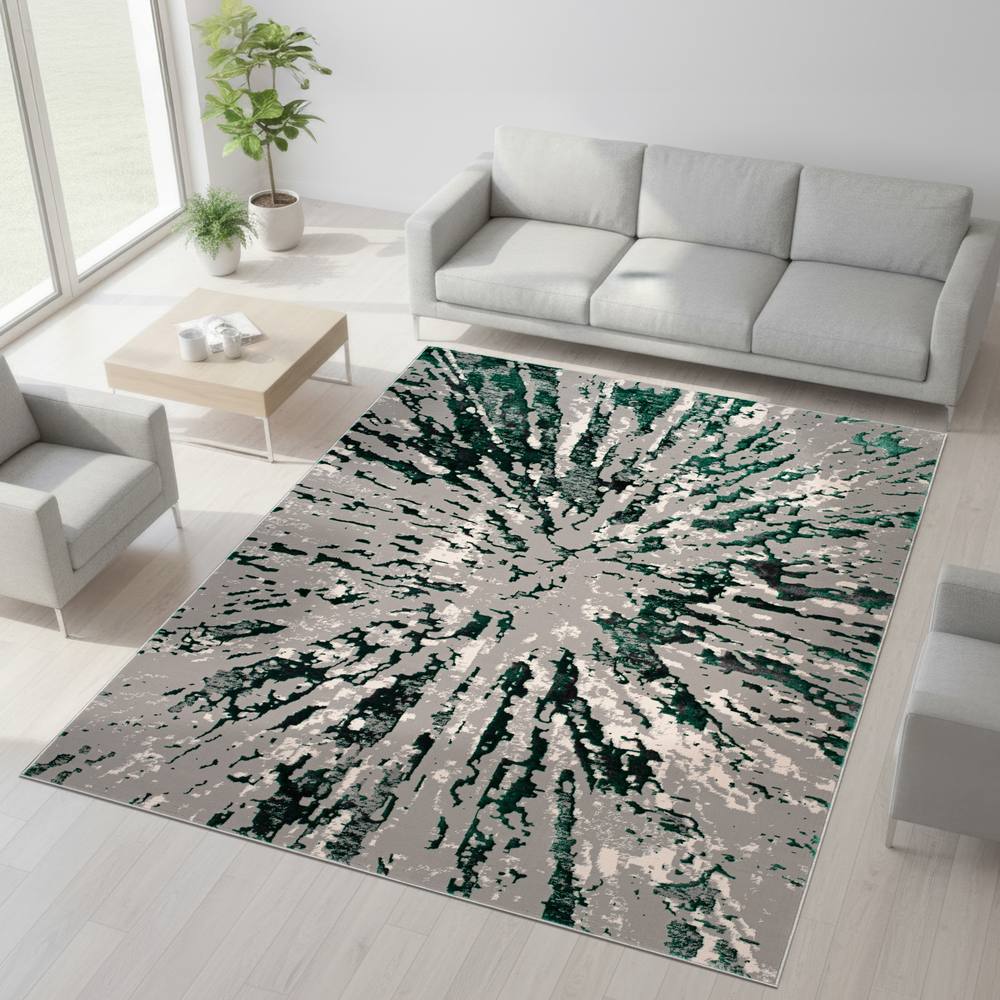 Smart Living Luxury Soft Modern Shimmer Sunset Rug For Living & Bedroom In Emerald