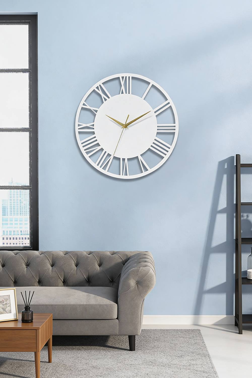 Living And Home Cm Dia Wooden Round Hollow Roman Numeral Wall Clock With Metal Hands In White