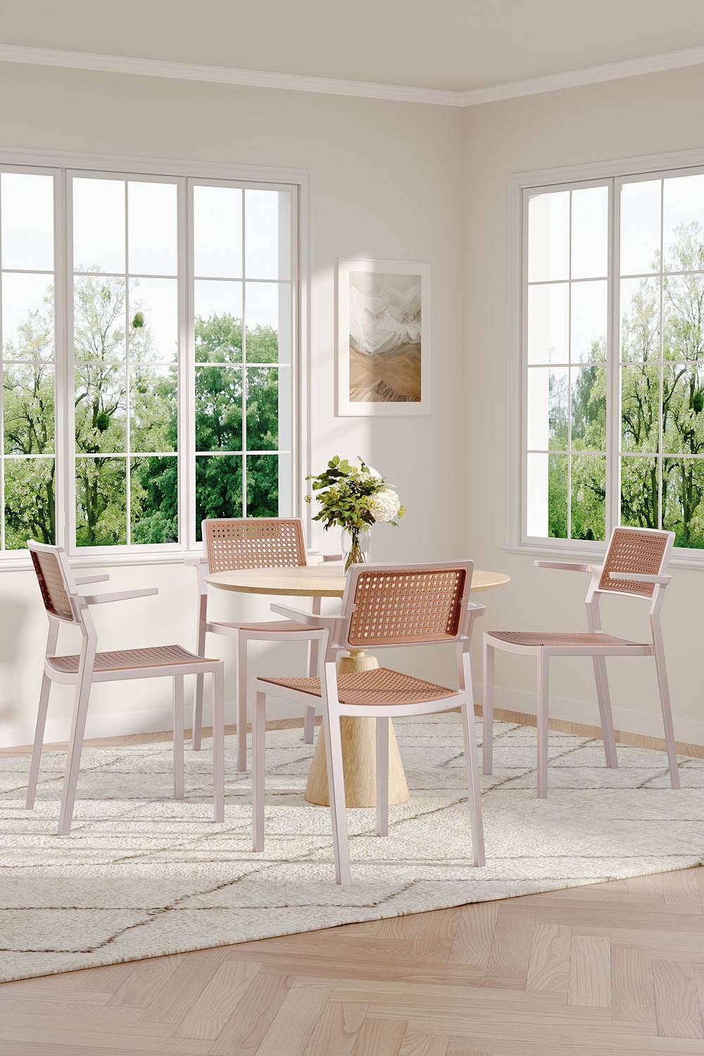 Living And Home Pcs Pseudo-Rattan Pp Dining Chair With Armrest In White