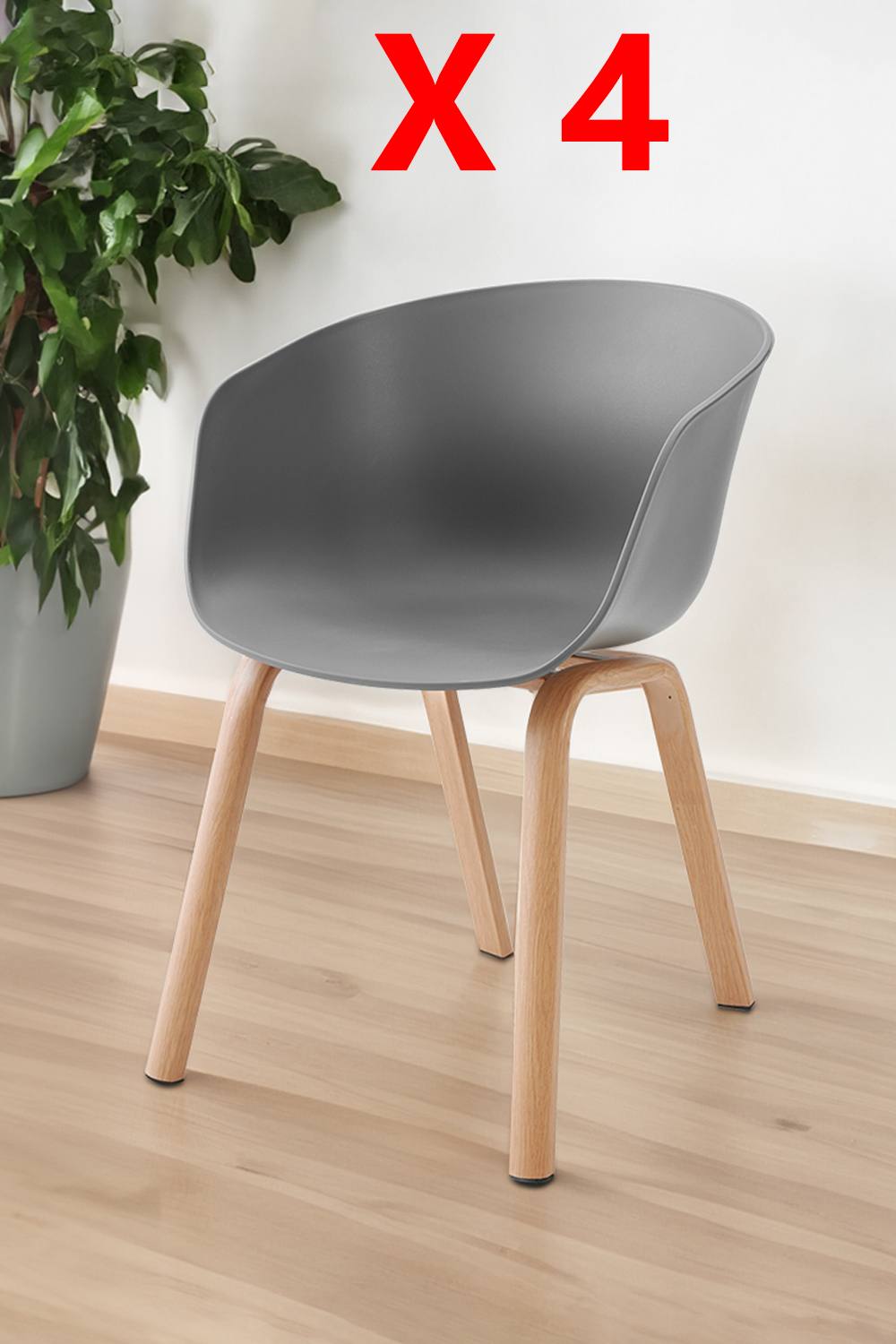 Living And Home Pcs Modern Plastic Pp Dining Chair With Heat Transfer-Printed Legs In Grey