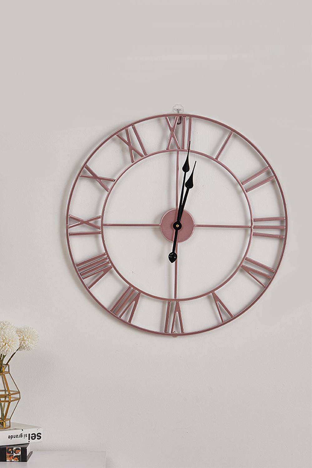 Living And Home Cm Dia Rose Gold Roman Numeral Skeleton Wall Clock