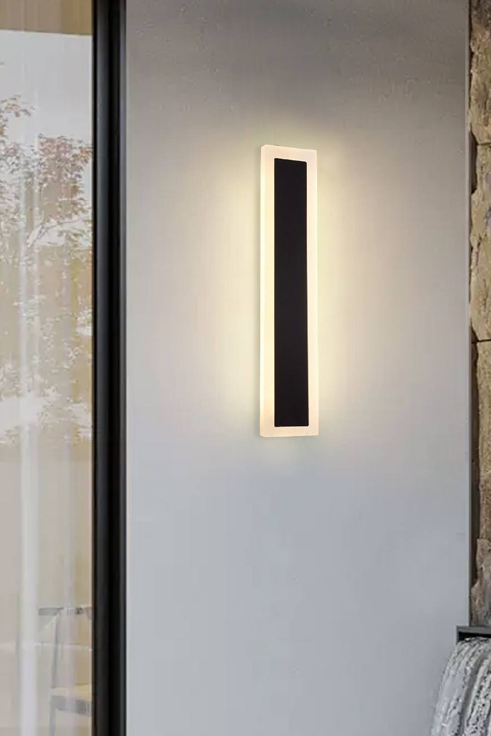 Living And Home Outdoor Long Led Wall Light With Cord In Black