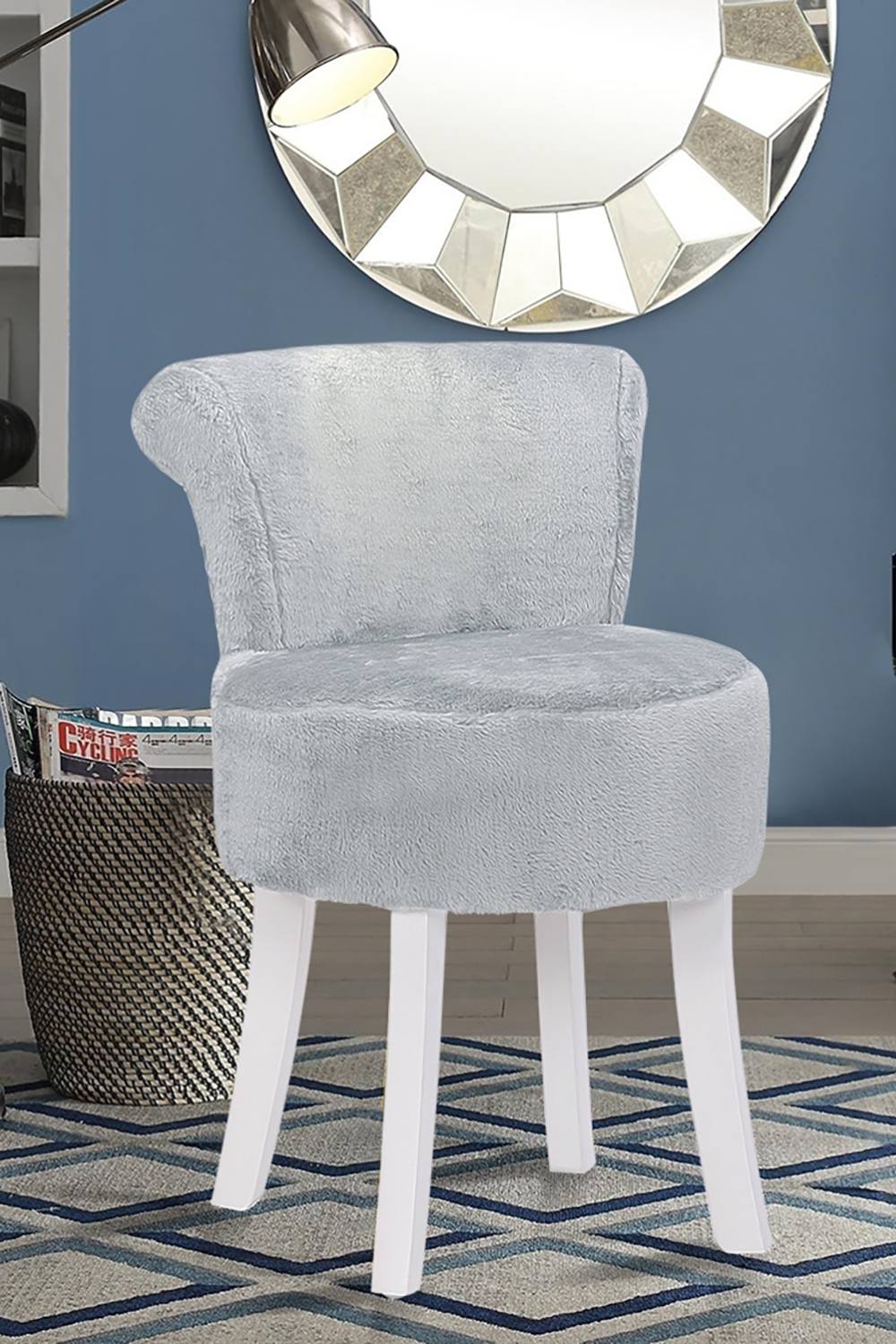 Living And Home Modern Plush Upholstered Dressing Footstool With White Legs In Grey