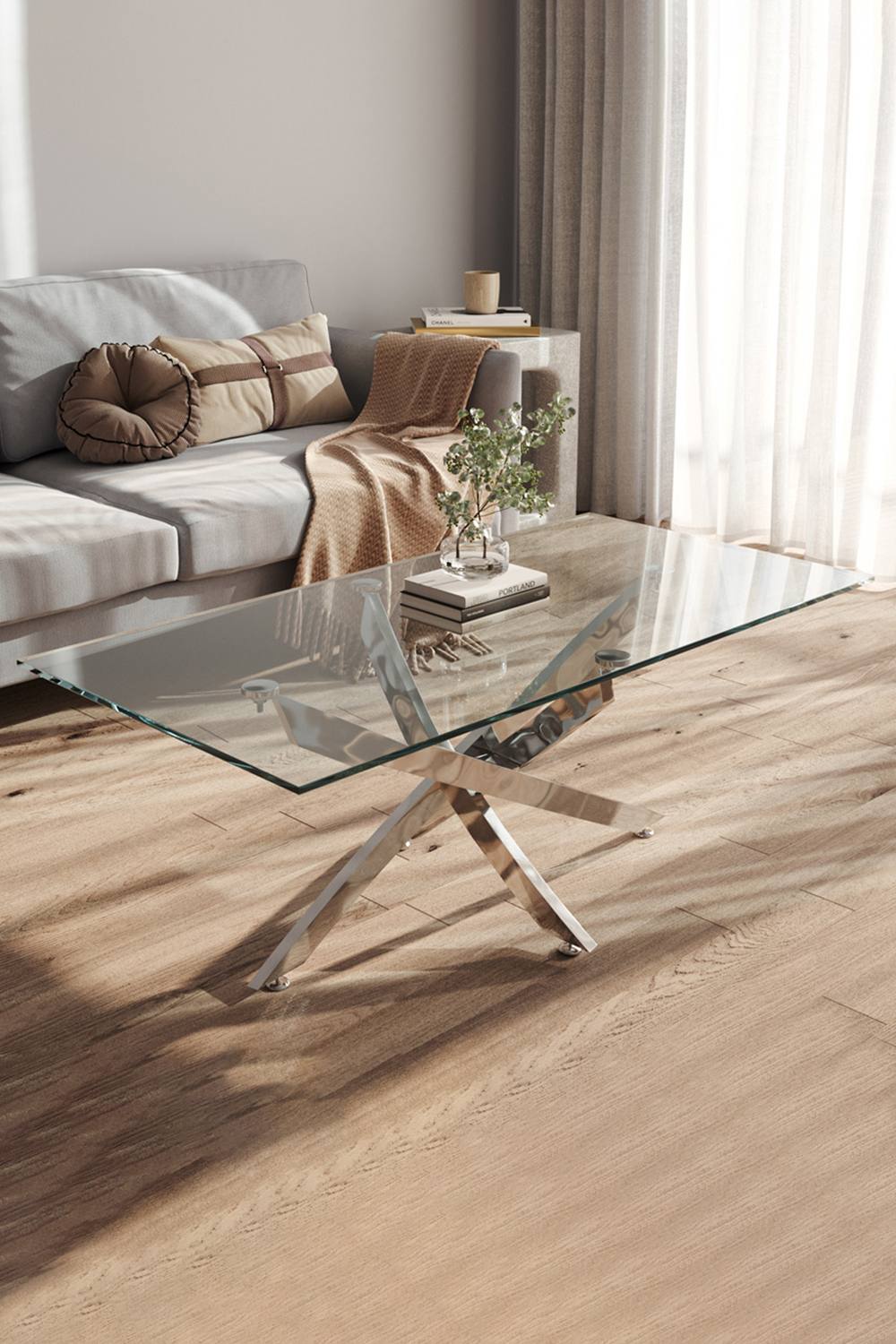 Living And Home Rectangle Clear Glass Top Coffee End Table