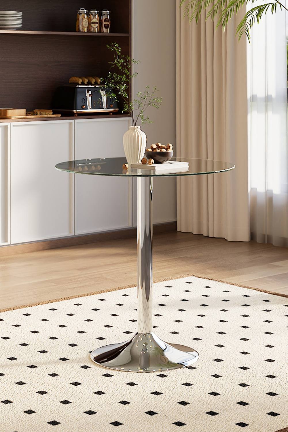 Living And Home Round Clear Glass Top Dining Table