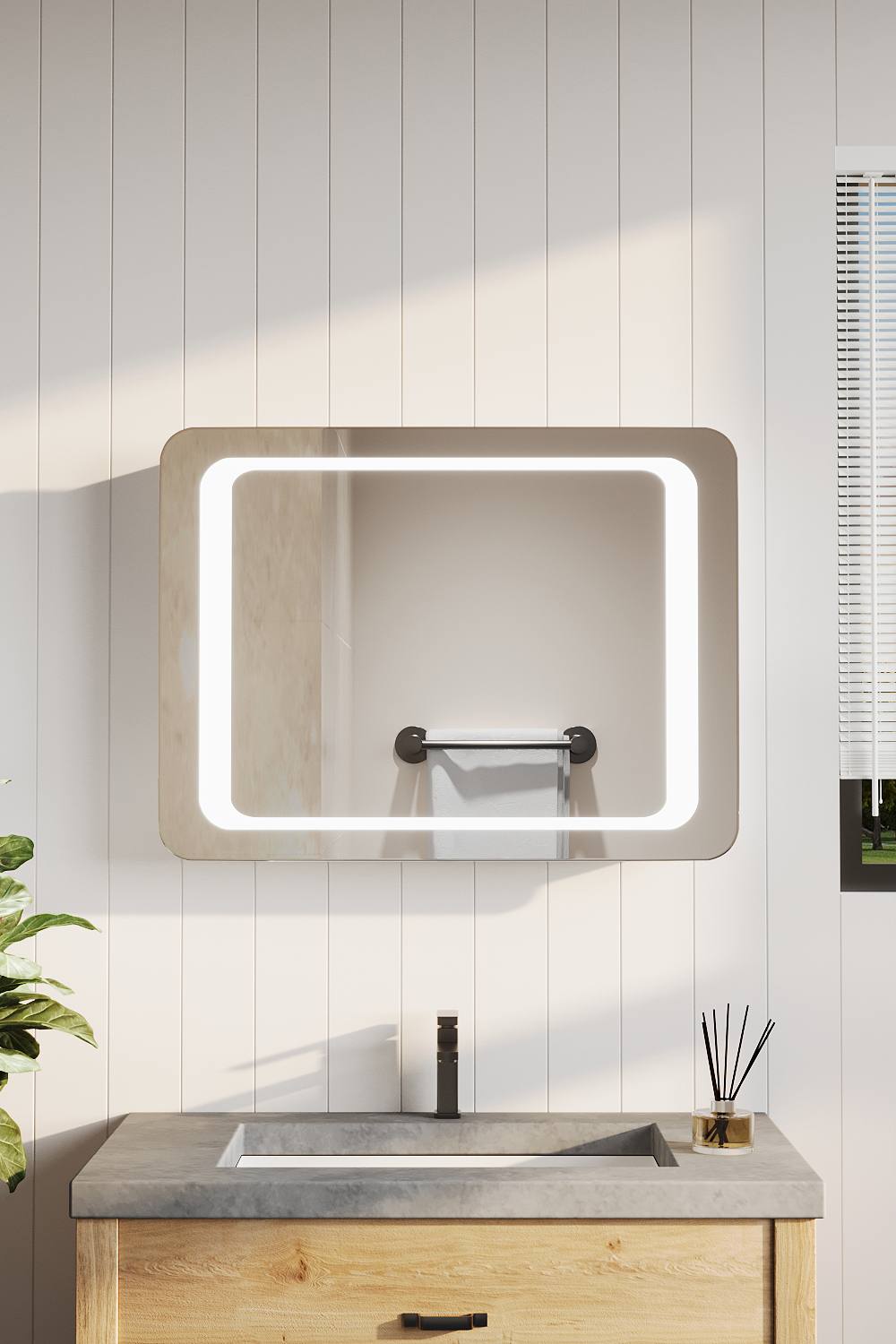 Living And Home Led Wall Mounted Anti-Fog Illuminated Bathroom Mirror With Sensor Switch In Silver