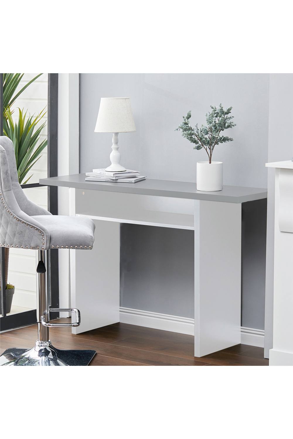 Living And Home Gray Top Rectangular Narrow Console Table Breakfast Coffee Bar Table In Grey