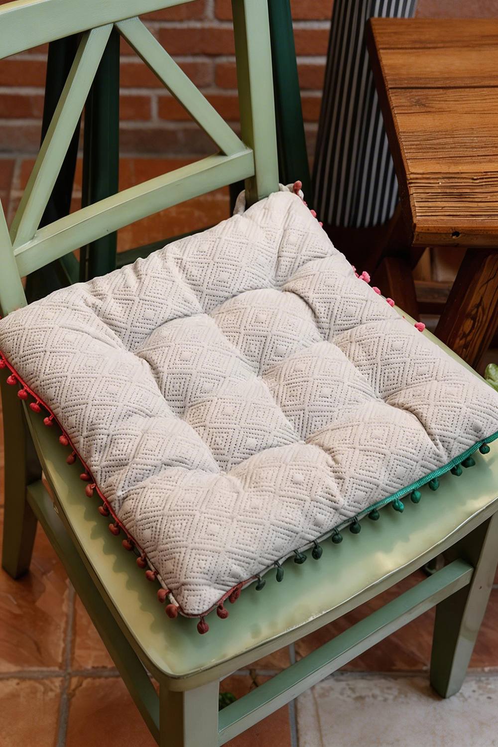 Living And Home Bohemian Style Tufted Square Chair Cushion With Tassels In Grey