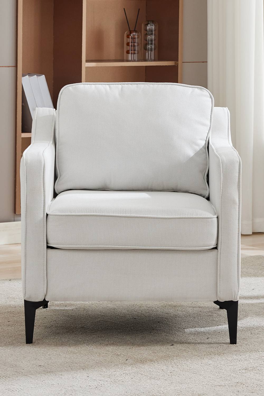 Living And Home White Linen Single Sofa Armchair In Light Beige