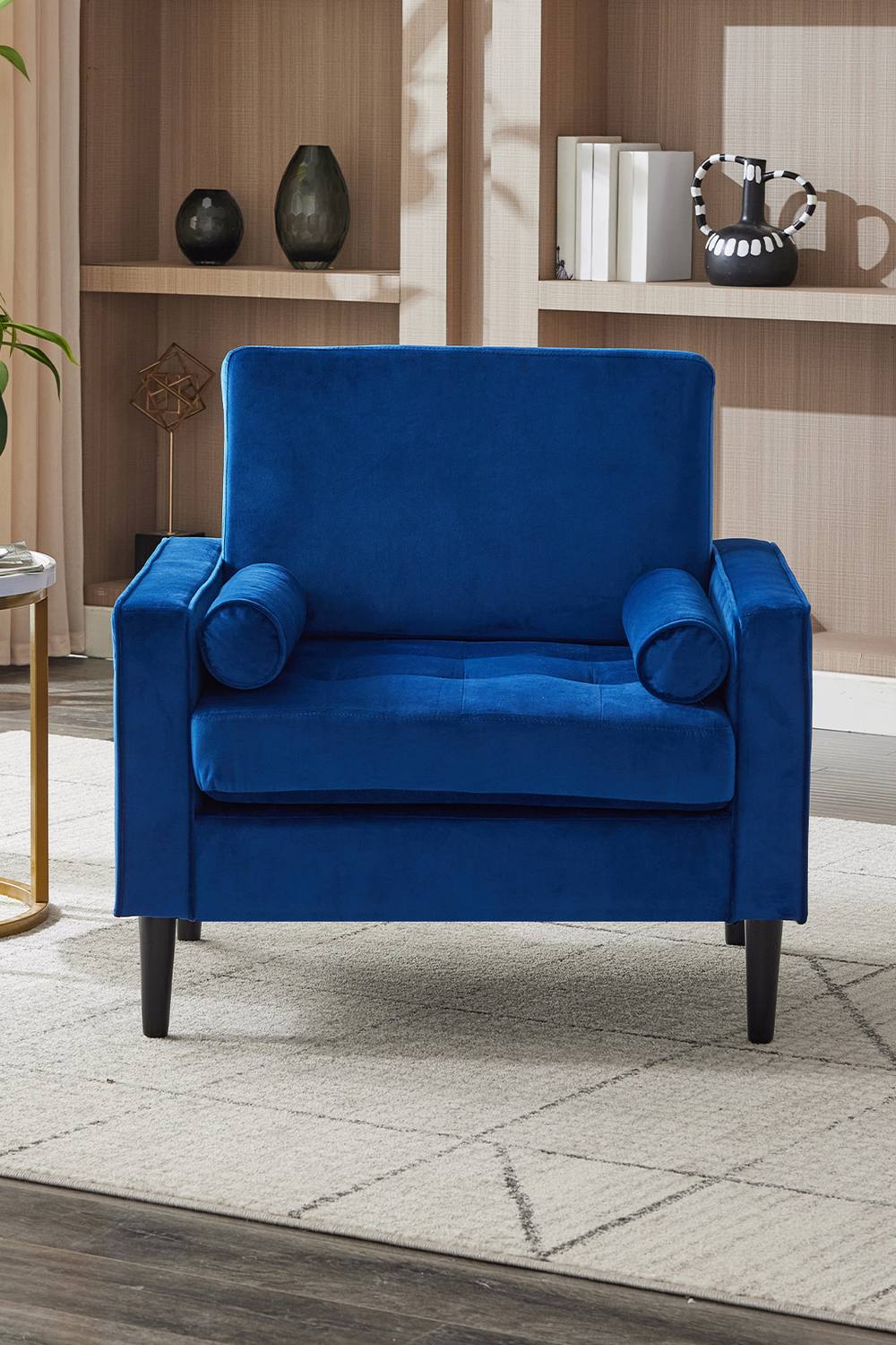 Living And Home Mid-Century Fleece Fabric Single Sofa Armchair In Blue