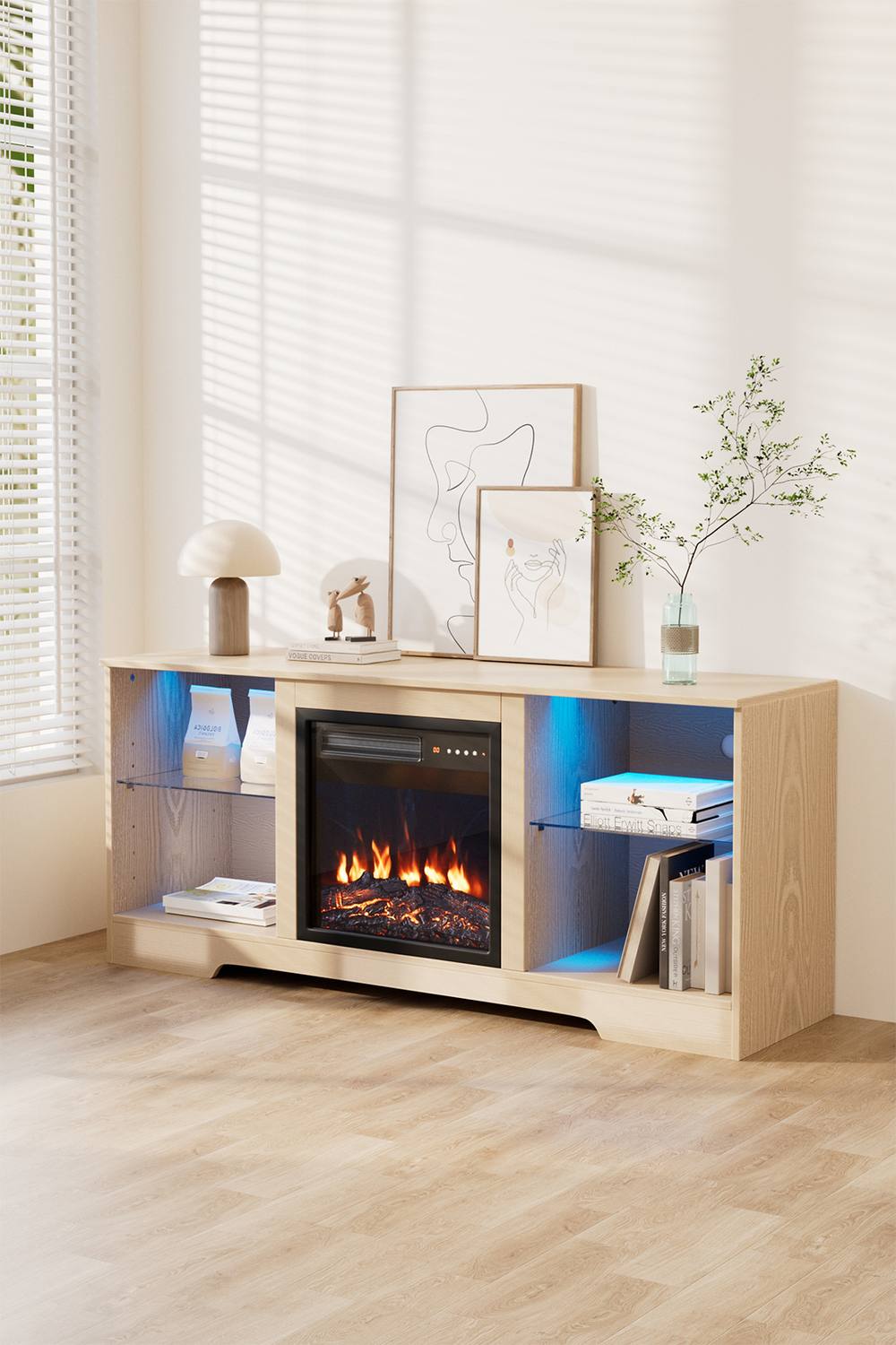 Living And Home Tv Stand Electric Fireplace Adjustable Flame With Remote Control In Natural