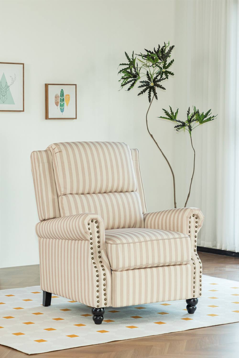 Living And Home Single Sofa Recliner Chair Armchair With Footrest In Beige