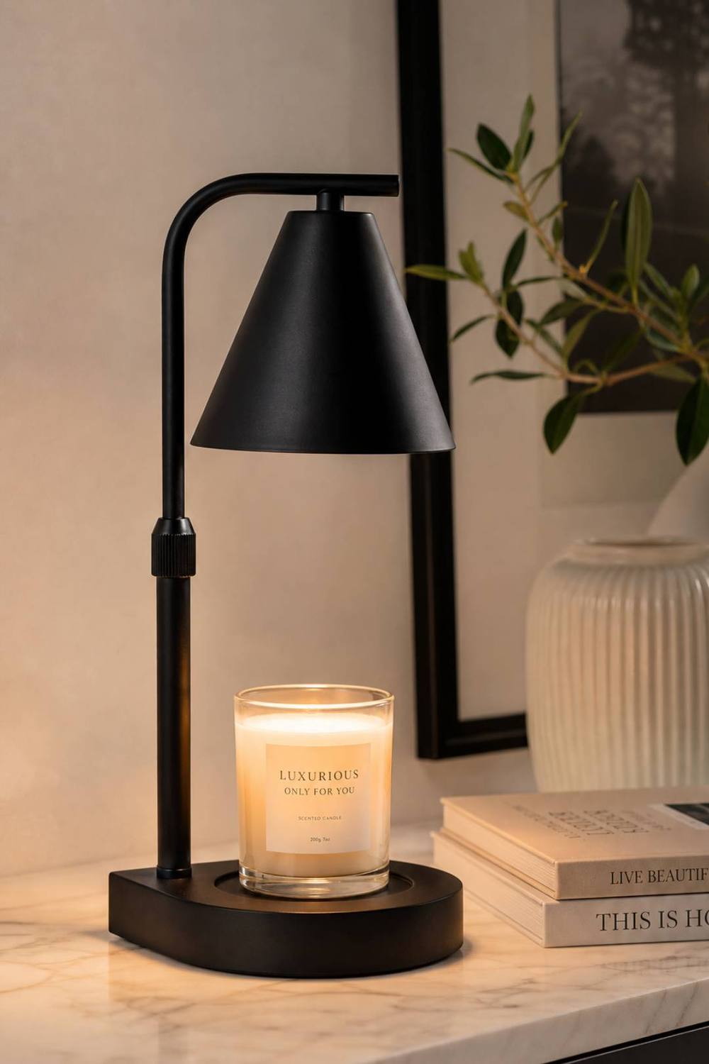 Living And Home Height Adjustable Candle Warmer Lamp With Timer & Dimmer In Black