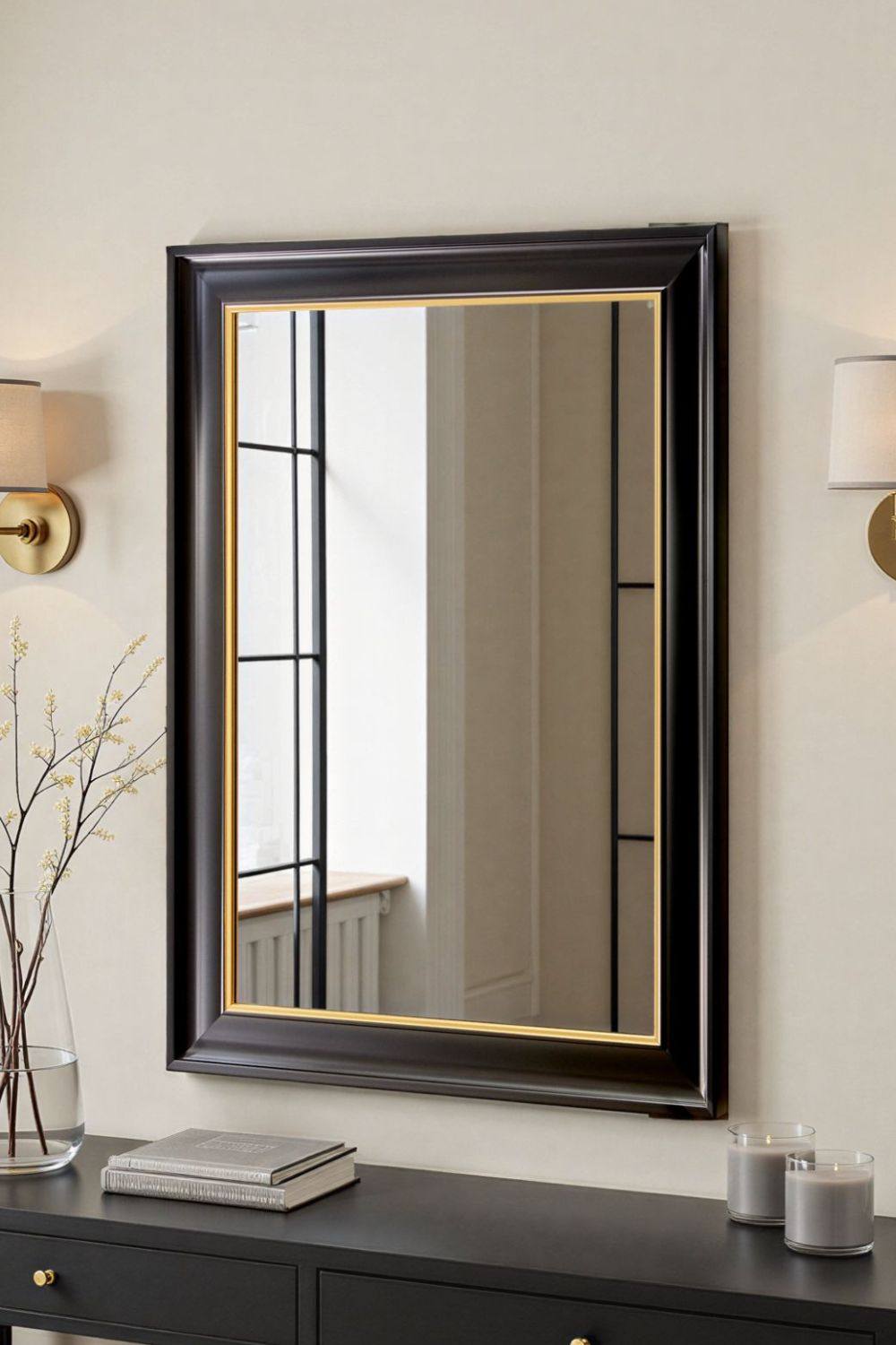 Yearn Mirrors Georgian Black Gold Framed Bevelled Mirror