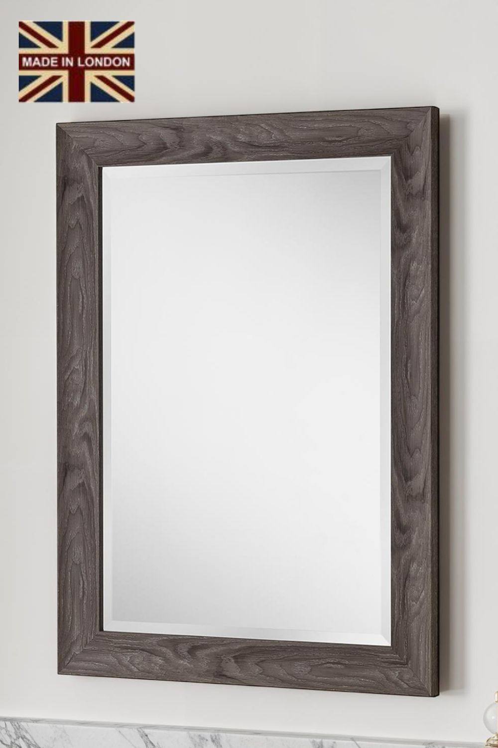 Yearn Mirrors Rustic Grey Wood Effect Scooped Framed Mirror .X.Cm In Pale Green