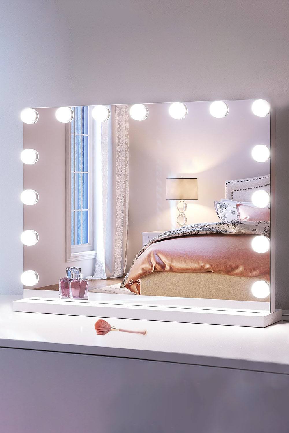 Living And Home Touch Control Hollywood Wall-Mountable Makeup Vanity Mirror With Led Light In White