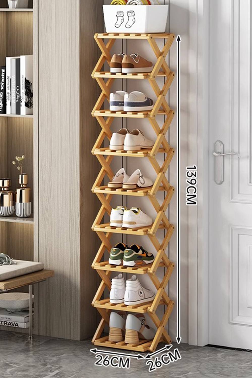 Living And Home Tier Bamboo Folding Shoe Rack Shoe Storage Organiser In Brown