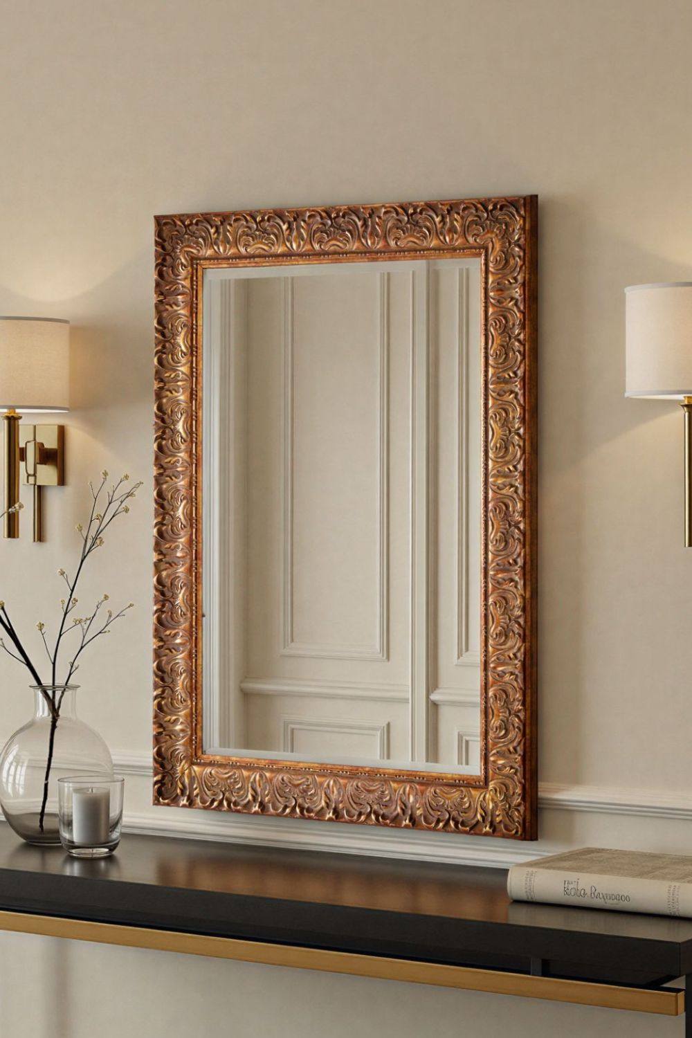 Yearn Mirrors Carved Framed Bevelled Mirror Gold .XCm