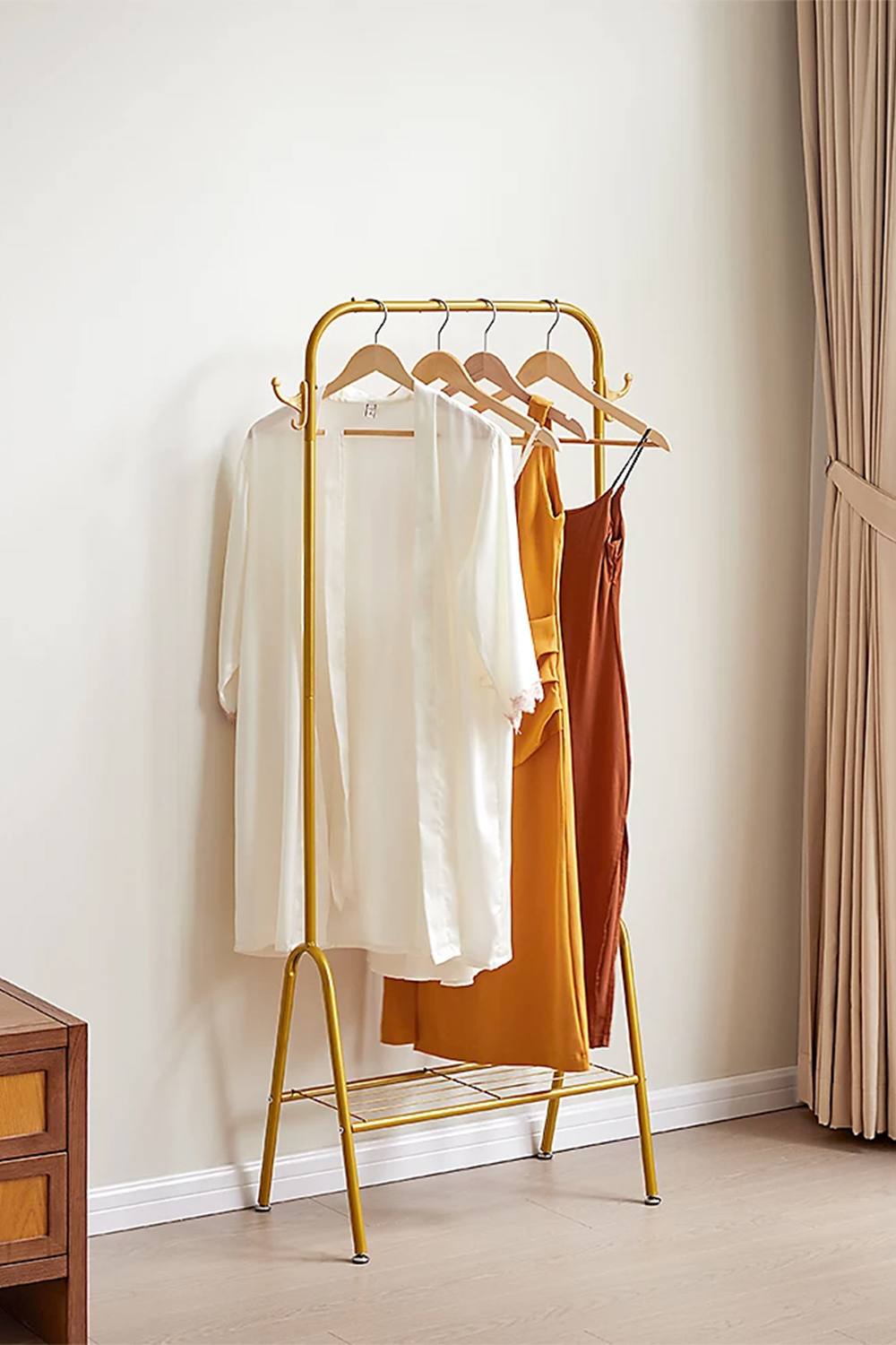 Living And Home Metal Freestanding Vintage Style Gold Clothes Rack With Bottom Shelf Coat Garment Rack