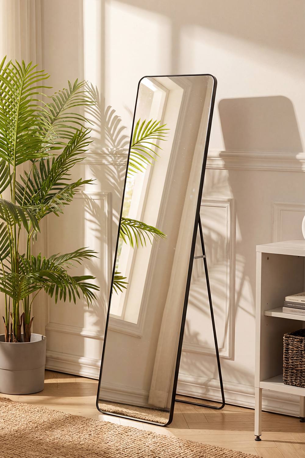 Living And Home XCm Black Metal Frame Full-Length Mirror With Stand Wall-Mountedfloor-Standing For Bedrooms, Dorms & Compact Spaces