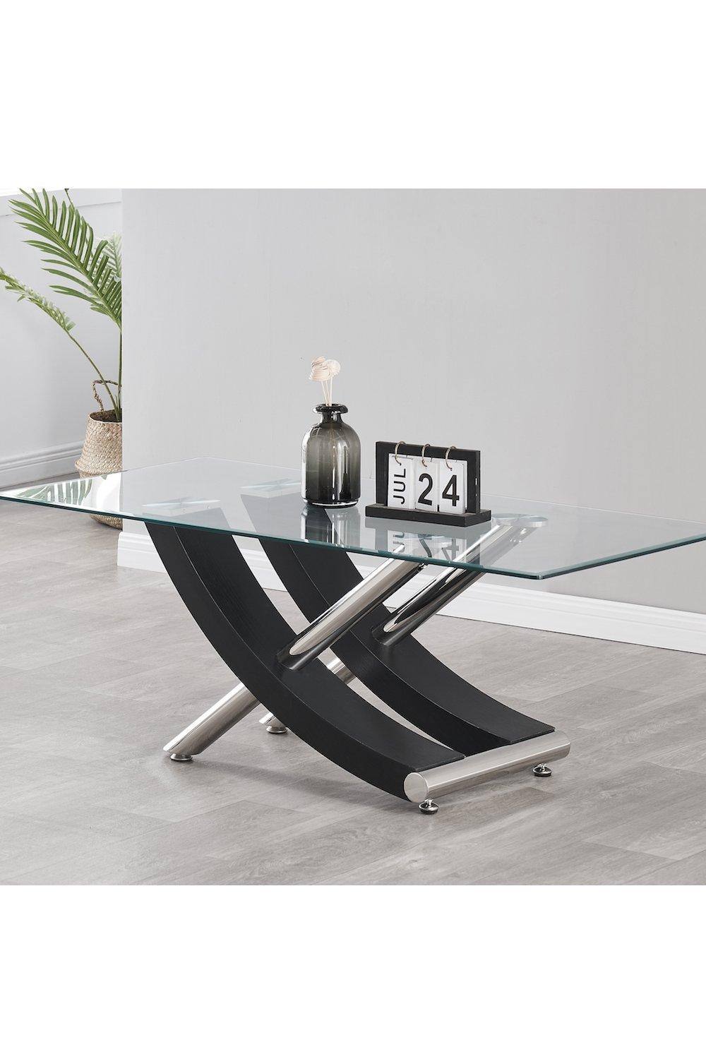 Modernique Nuovo Coffee Table, Tempered Clear Glass Top With Cross Leg In Black