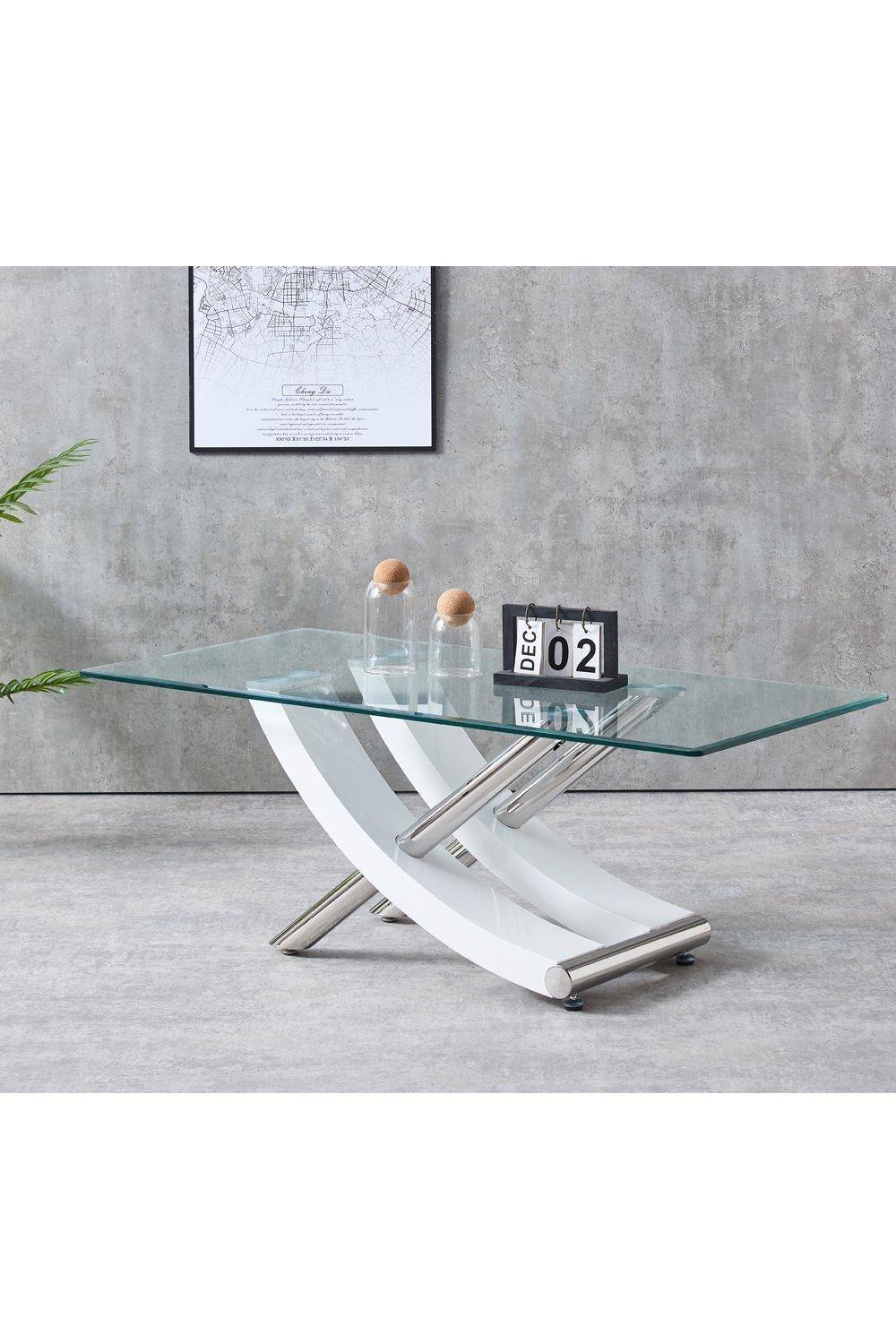 Modernique Nuovo Coffee Table, Tempered Clear Glass Top With Cross Leg In White