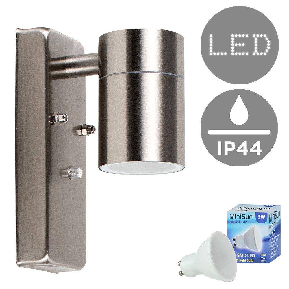 Valuelights Barrow Gu Dusk Till Dawn Down Light Ip Wall Light With Cool White Bulb In Silver