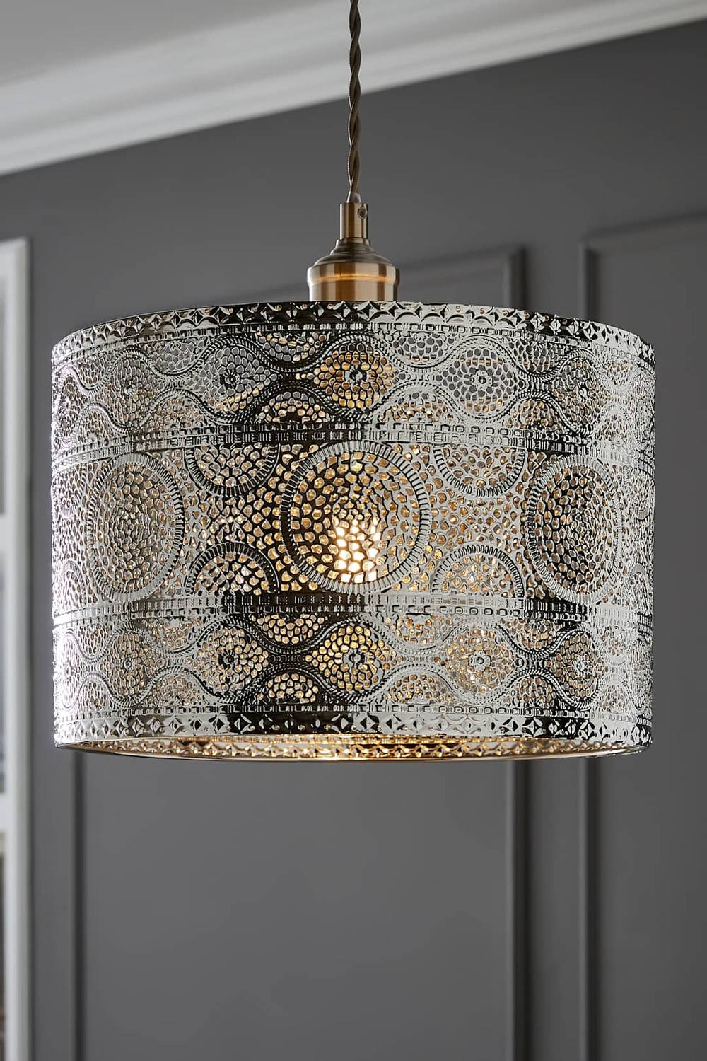 Valuelights Casablanca Moroccan Style Drum Silver Ceiling Light Pendant