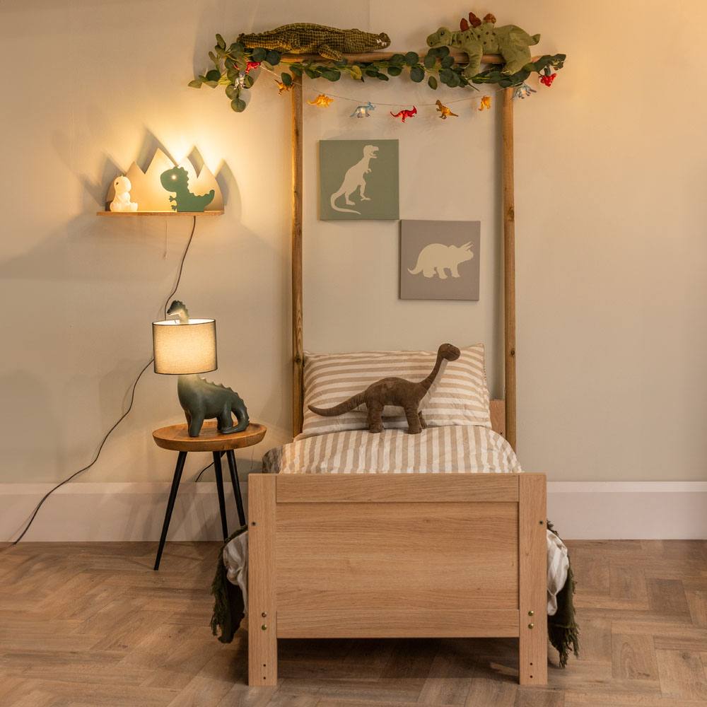 Valuelights Kids Green And Grey Dinosaur Design Plug In Wall Light With Shelf
