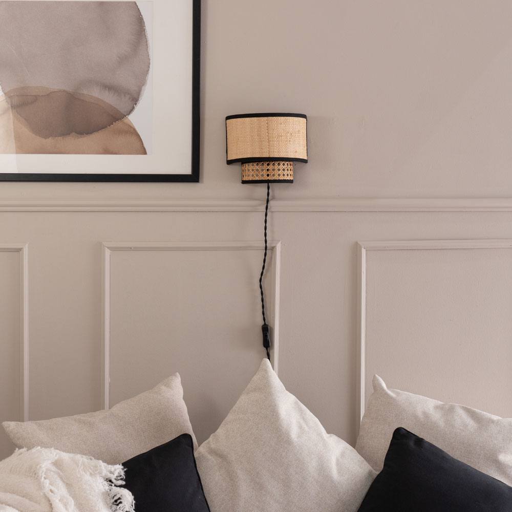 Valuelights Plug In Easy Fit Natural Rattan Wall Light In Brown