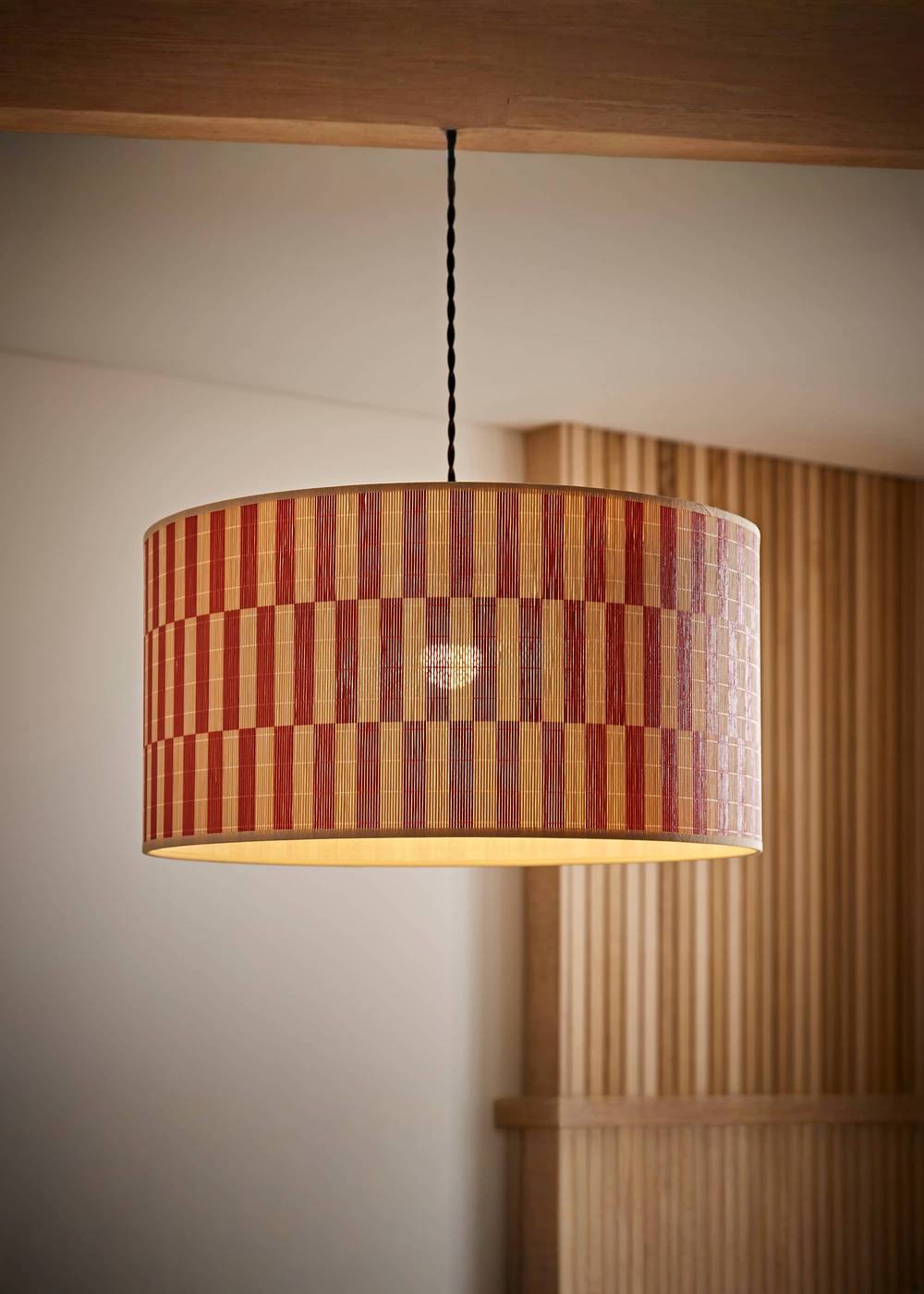 Valuelights Lori Orange Checker Bamboo Drum Easy Fit Ceiling Light Lamp Shade