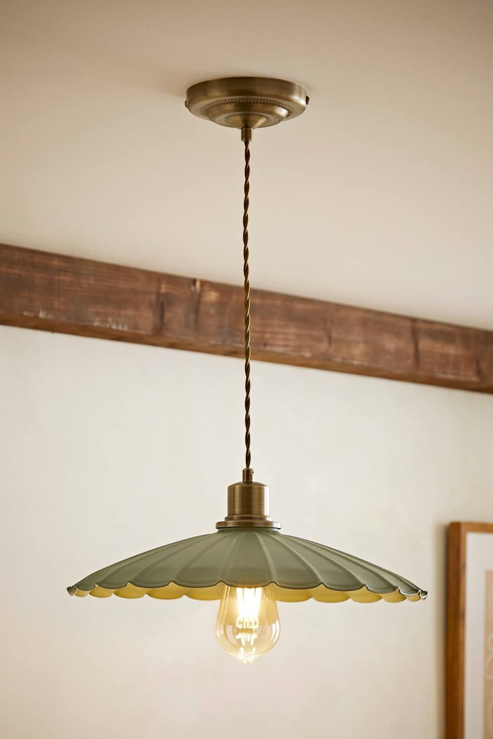 Valuelights Holborn Brushed Gold With Scallop Shade Ceiling Pendant Light In Green
