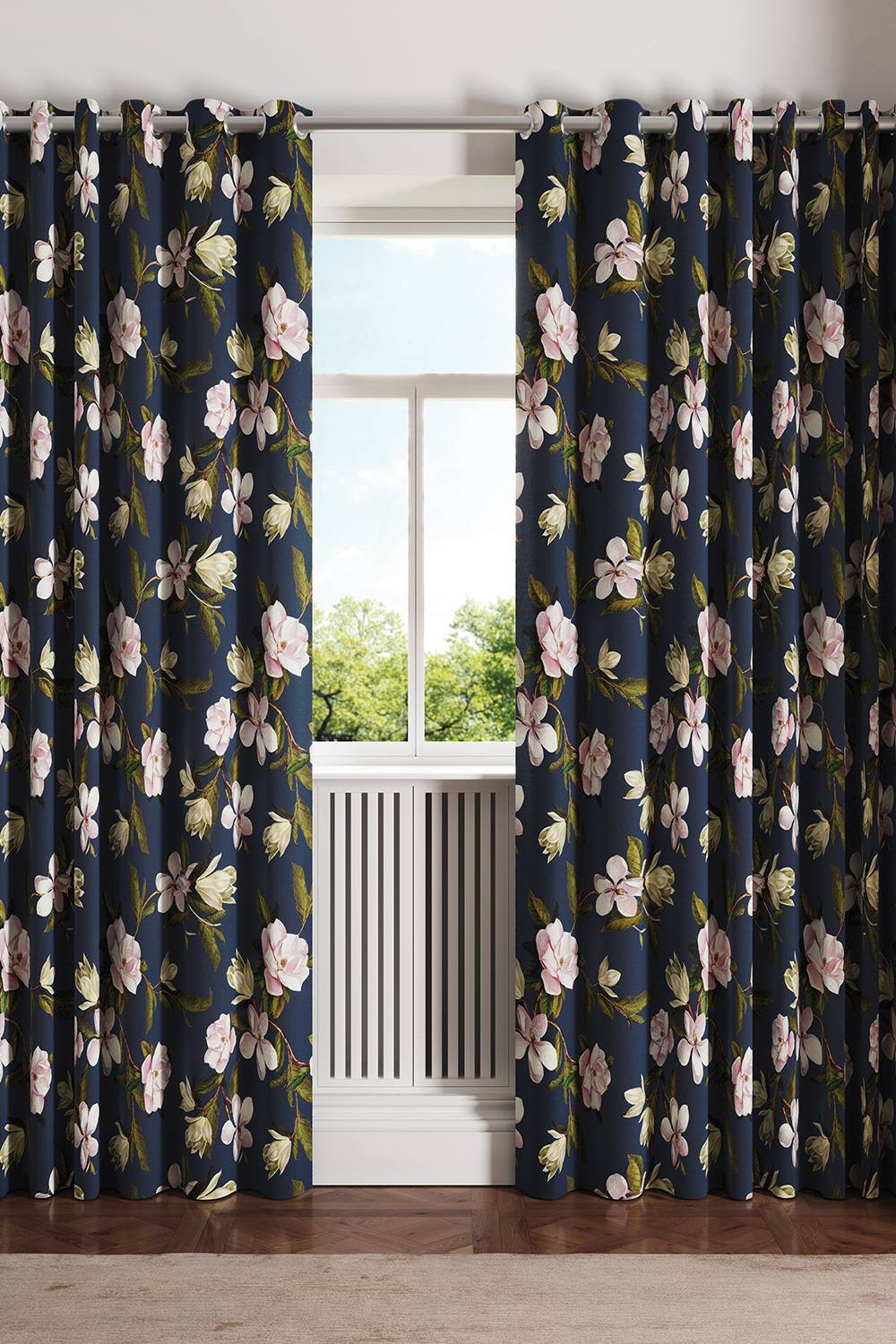 Ted Baker 'opal Floral' Cotton Lined Curtains In Navy