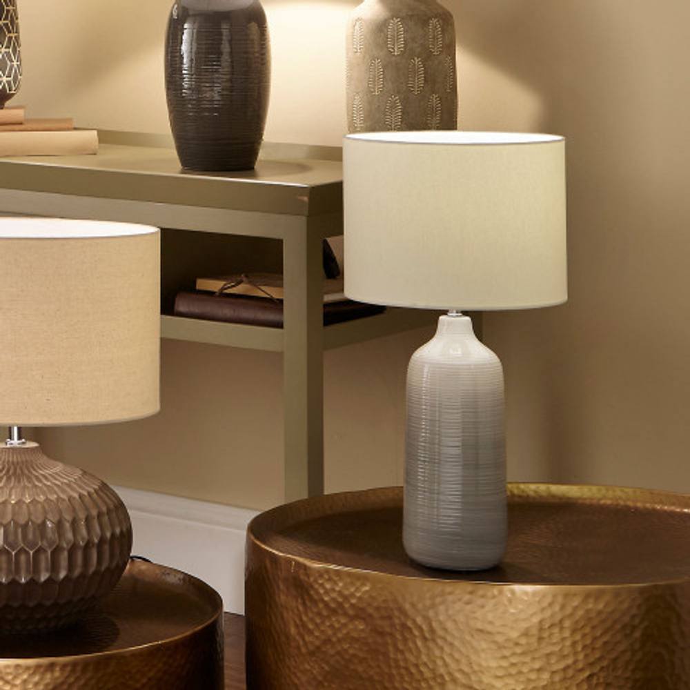 Ruma Tall Grey Ombre Ceramic Table Lamp Complete With Shade For Bedroom