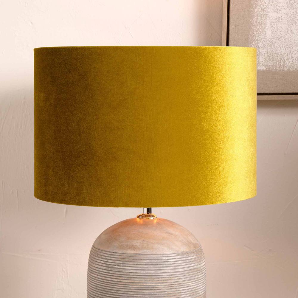 Ruma Mustard Yellow Velvet Cylinder Lampshade For Table Lamps