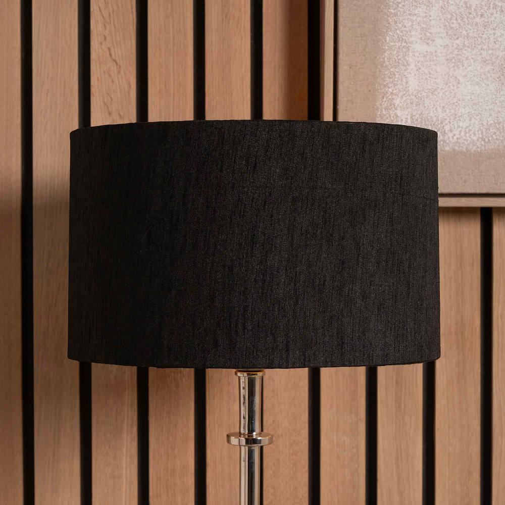 Ruma Black Slubbed Faux Silk Gold Lined Cylinder Shade For Floor Lamp