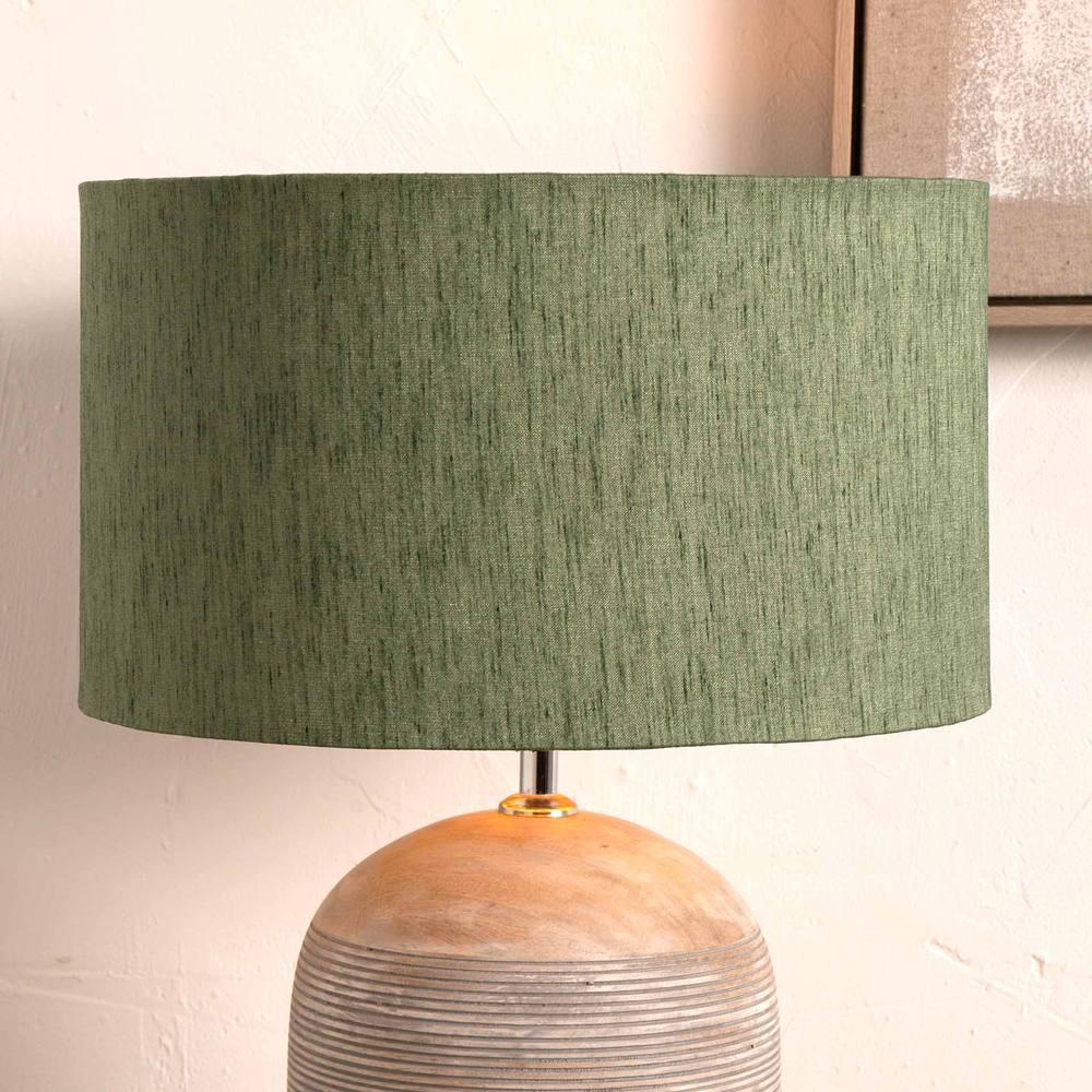 Ruma Sage Green Slubbed Faux Silk Gold Lined Cylinder Shade For Table Lamp