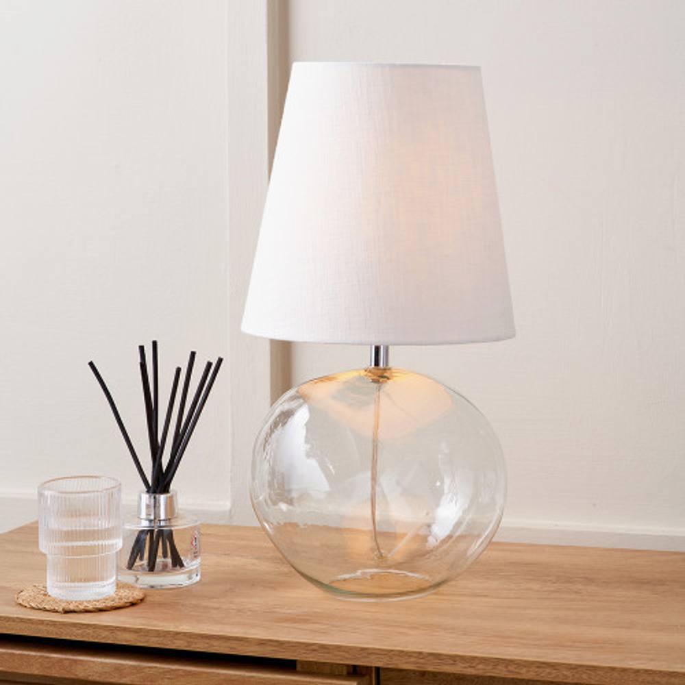 Ruma Clear Glass Table Lamp With Terracotta Shade