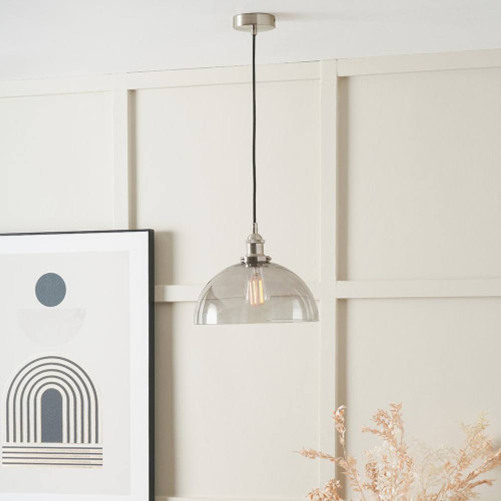 Ruma Ceiling Light Antique Silver Metal And Glass Dome Pendant In Grey