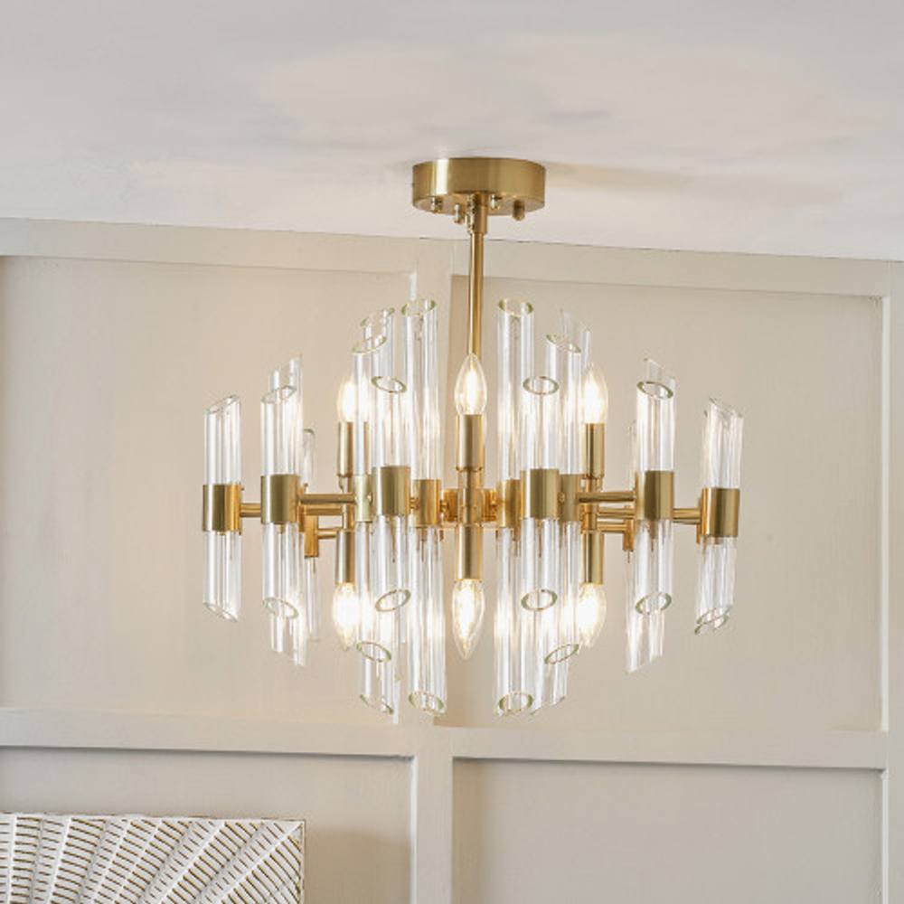Ruma Clear Glass And Antique Brass Light Pendant Ceiling Light In Gold