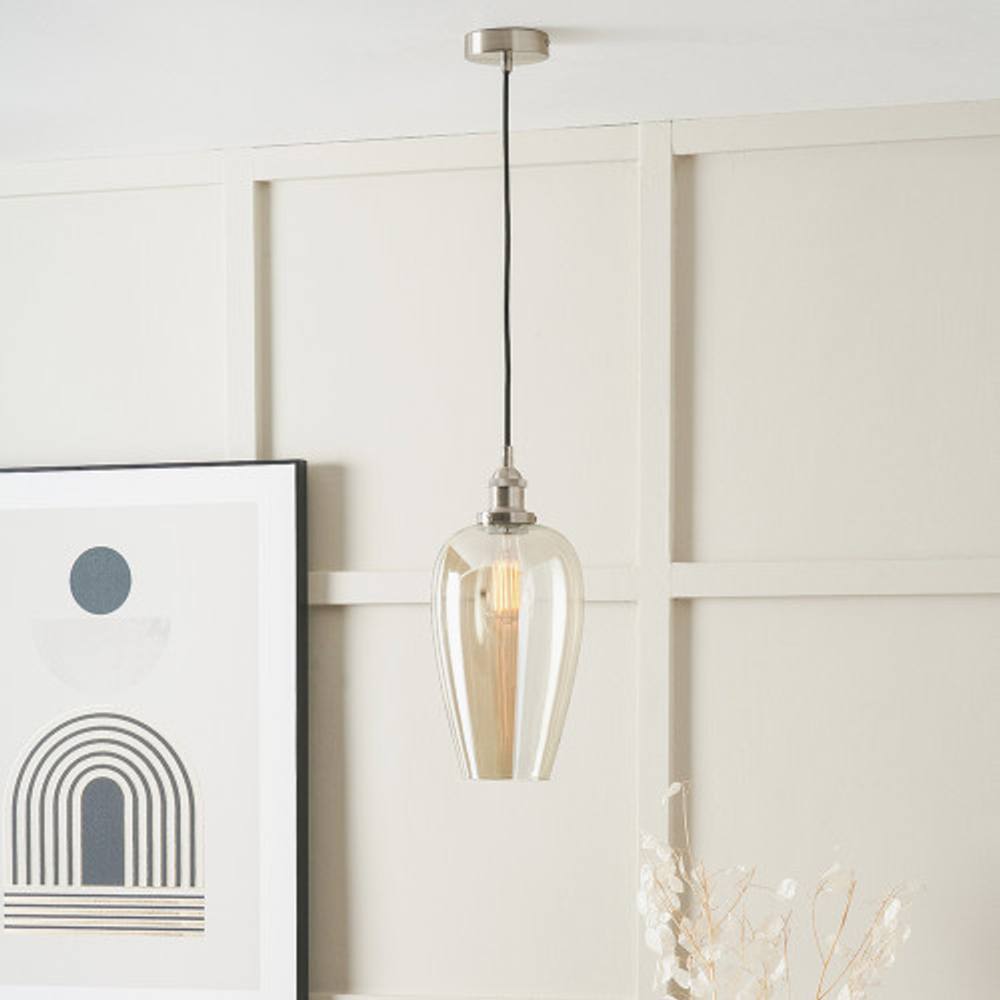 Ruma Glass Pendant Ceiling Light With Antique Silver Metal Chain Pendant In Natural