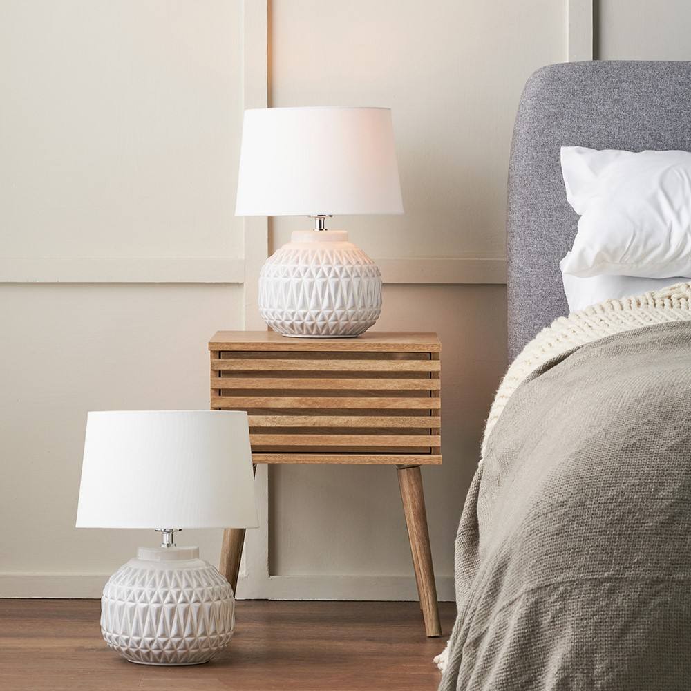 Ruma Set Of Anneli Warm White Aztec Texture Ceramic Table Lamp