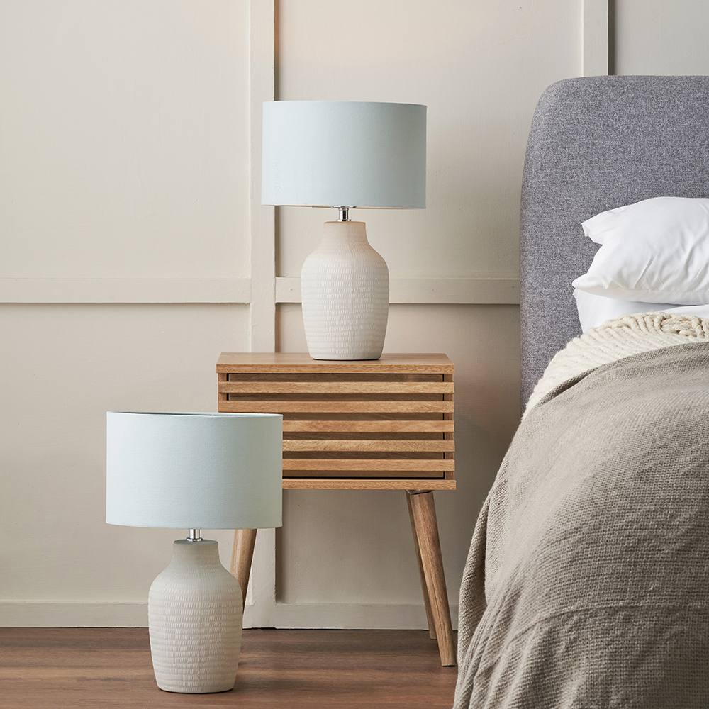 Ruma Set Of Kai Duck Egg Textured Tall Ceramic Table Lamp In Blue