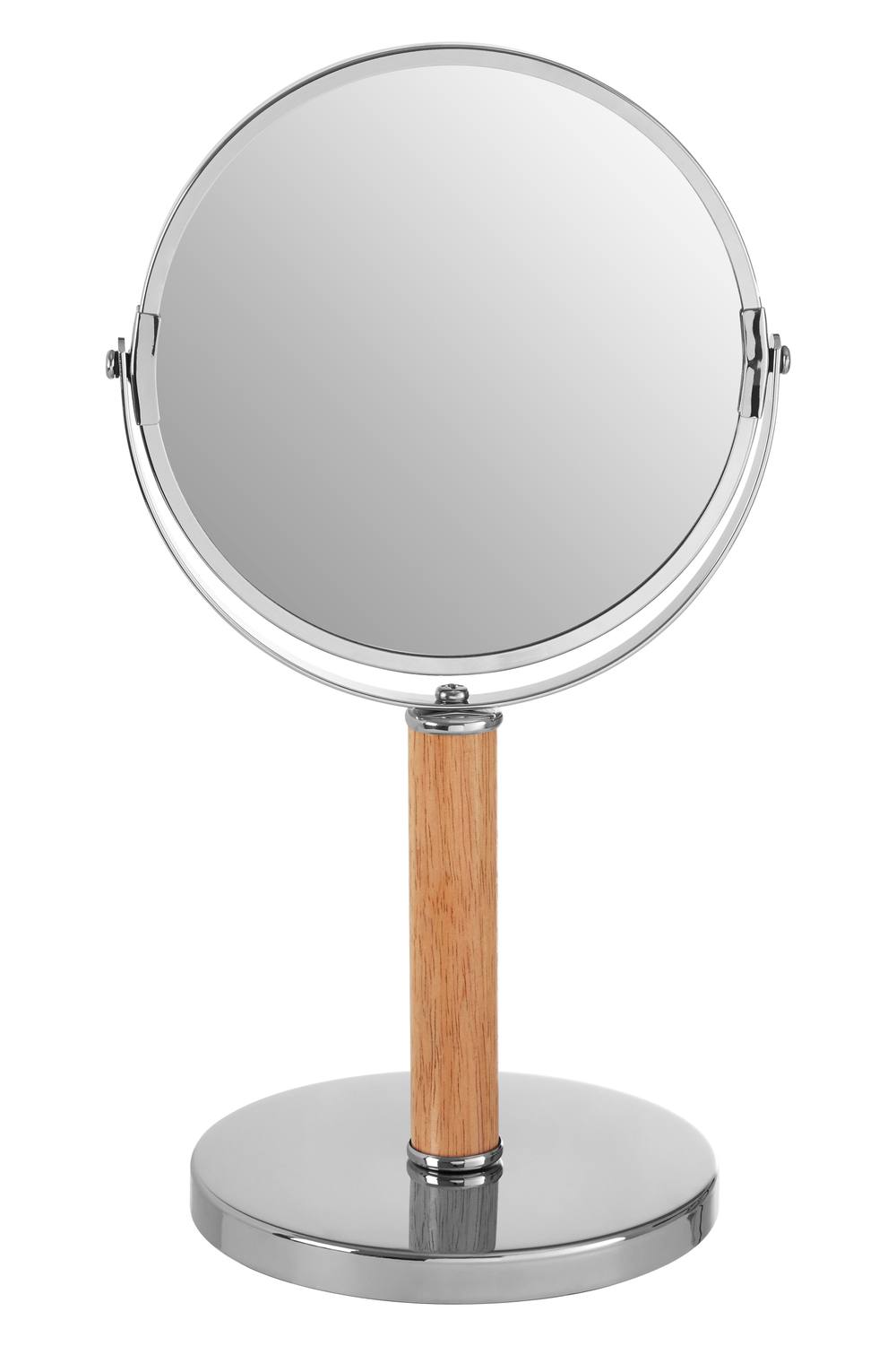 Orsina Iron And Rubberwood Table Mirror, Durable XCm Swivel Vanity Mirror, Chrome Frame In Silver