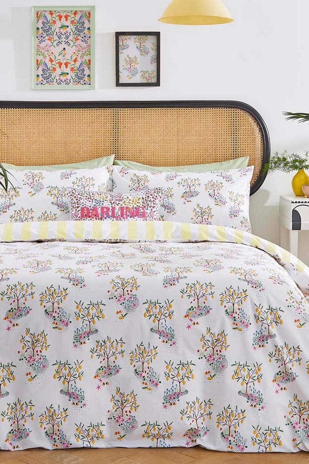 Cath Kidston Unisex Lemon Trees Floral Duvet Cover Set in White
