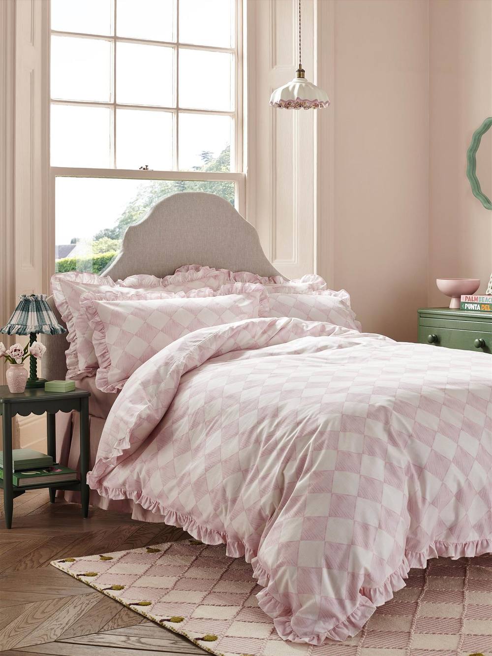Cath Kidston Unisex Hand Painted Diamond Duvet Cover Set in Pink
