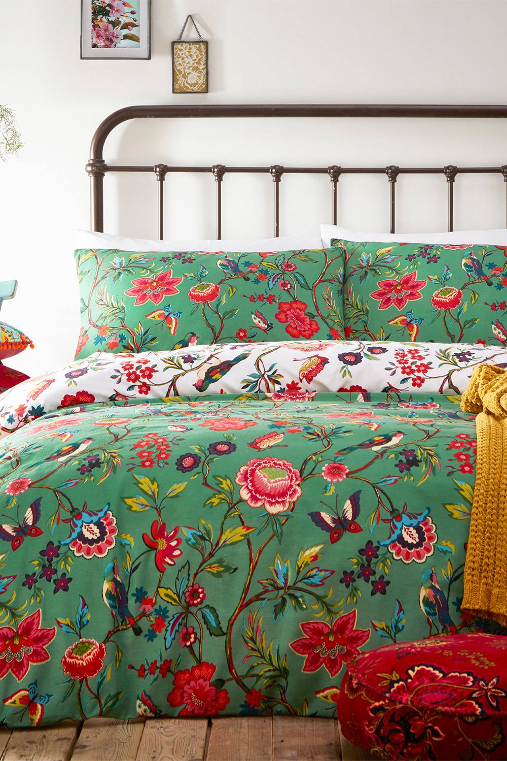 Furn Pomelo Tropical Floral Reversible Duvet Cover Set In Green