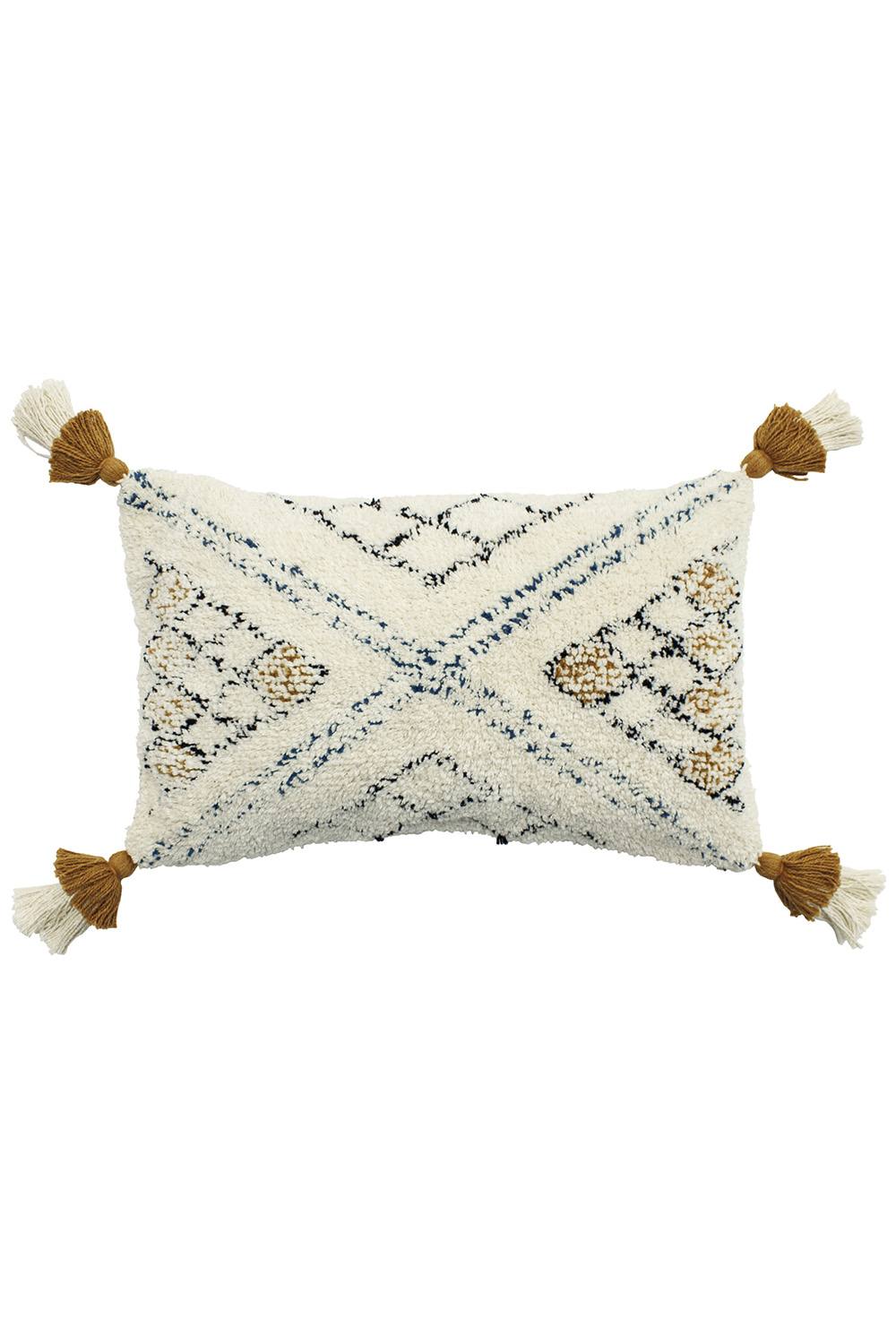 Furn Atlas Tufted Cotton Tassel Edged Cushion In Yellow