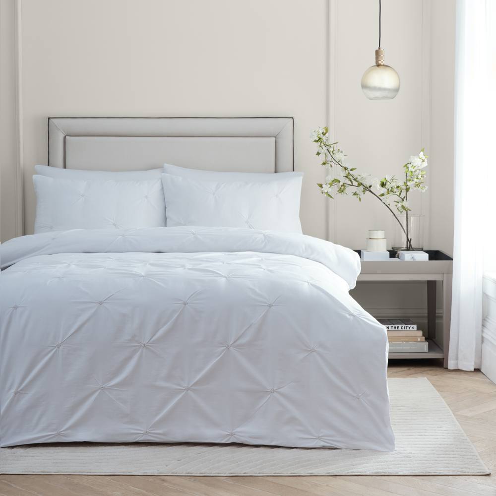 Paoletti Elysia P Pleat % Cotton Embroidered Duvet Cover Set In Light Beige