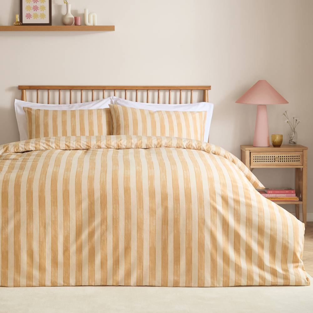 Furn Dual Tone Striped Reversible Duvet Cover Set In Yellow